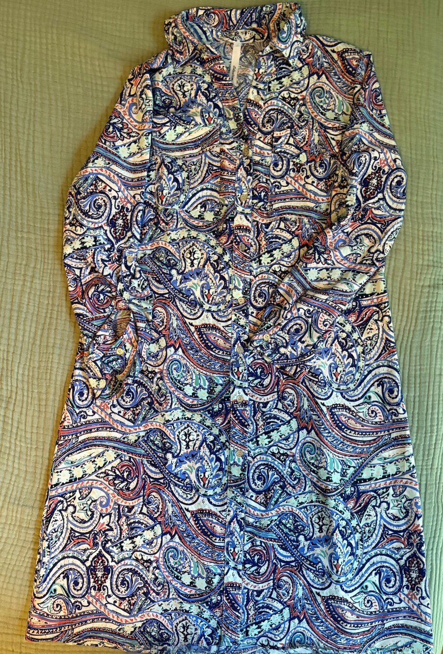 Collection Women’s M Paisley Button Front Shirt Dress Long Sleeve Blue Multicolo
